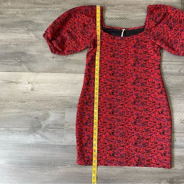 Free People Bodycon Dress Red Jacquard Balloon Sleeves Small Stretchy - Image 8