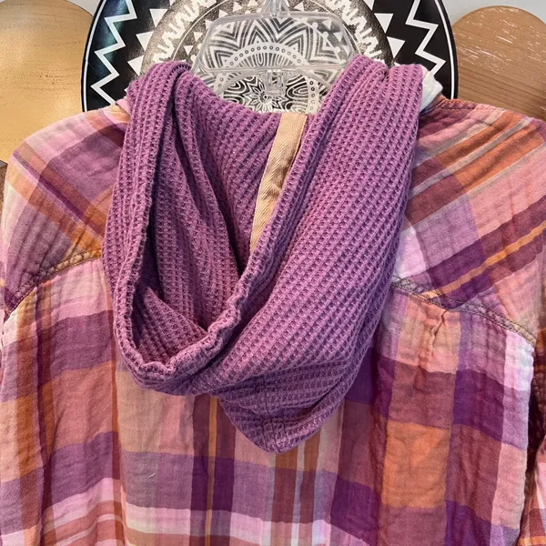 We The Free Free People Purple Creek Canyon Button Down Waffle Knit‎ Top - Image 4