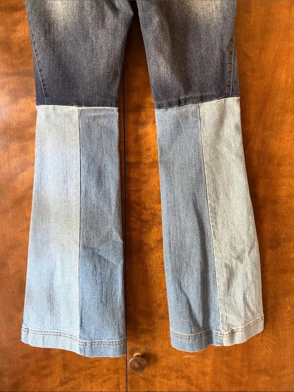 VENUS Patchwork Two Tone Flare Jeans High Rise Wide Leg Denim. Size 6 - Image 8