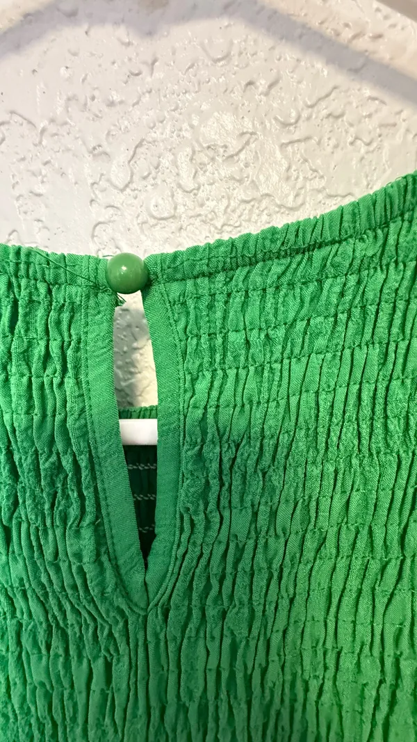 Boho Green Smocked Maxi Dress - Puff Sleeve Tiered Long Dress - Size S - Image 11