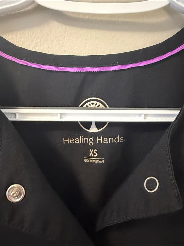 Healing Hands Women's Daisy Snap Front Warm-Up Solid Scrub Jacket in black XS - Image 3