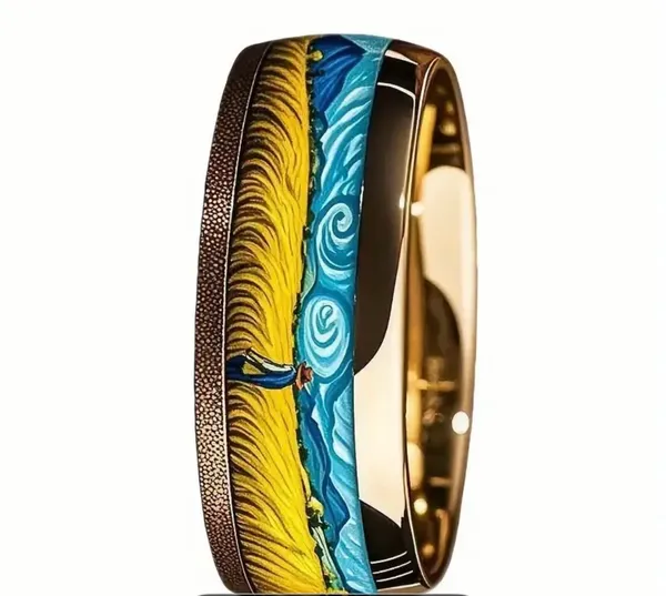 Van Gogh Starry Night & Wheat Field Art Ring - Retro Stainless Steel Size 13 - Image 3