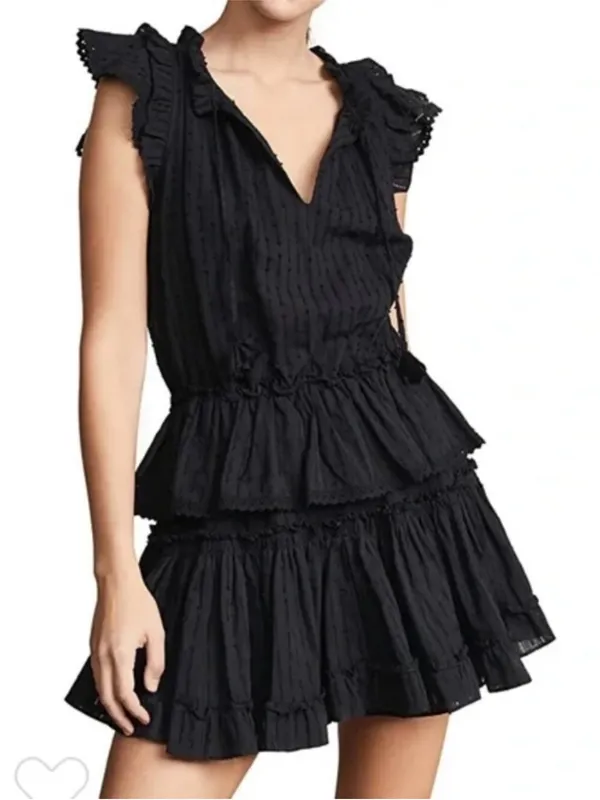 Misa Lillian Black Sleeveless Ruffle Eyelet V-neck Tiered Mini Dress Size Small - Image 7