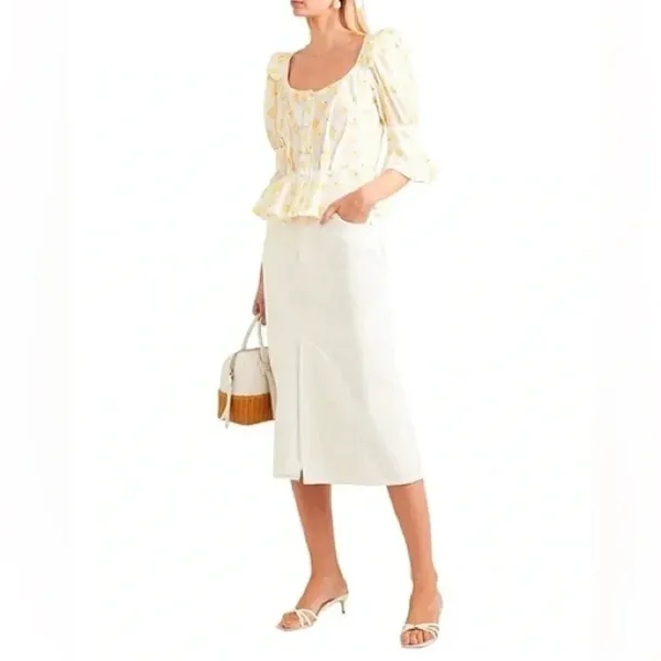 ANNA MASON Rosi Blouse White & Yellow Banana Ruffle‎ Button Down Medium - Image 3