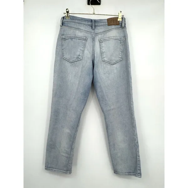 ZARA Straight leg High Rise Distressed Jeans Womens Size 8 Light Wash Boho Denim - Image 2