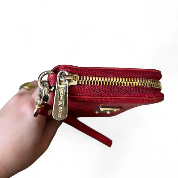 Michael Kors Red Ostrich Embossed Leather Zip Around Wristlet Wallet Pouch Small - Image 3