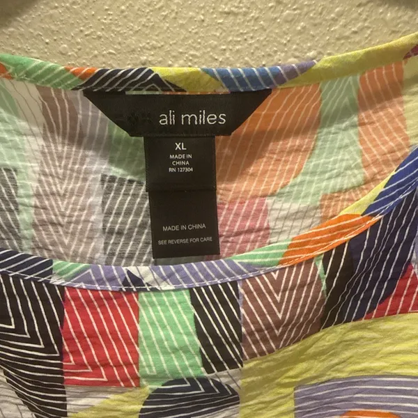 Ali Miles Women's Woven Top Geometric 3/4" Dolman Sleeves W/Ties Sz XL NEW Flowy - Image 3