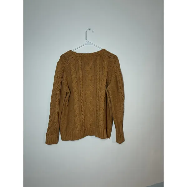 amber-brown L.L.Bean cable-knit crewneck sweater XL - Image 5
