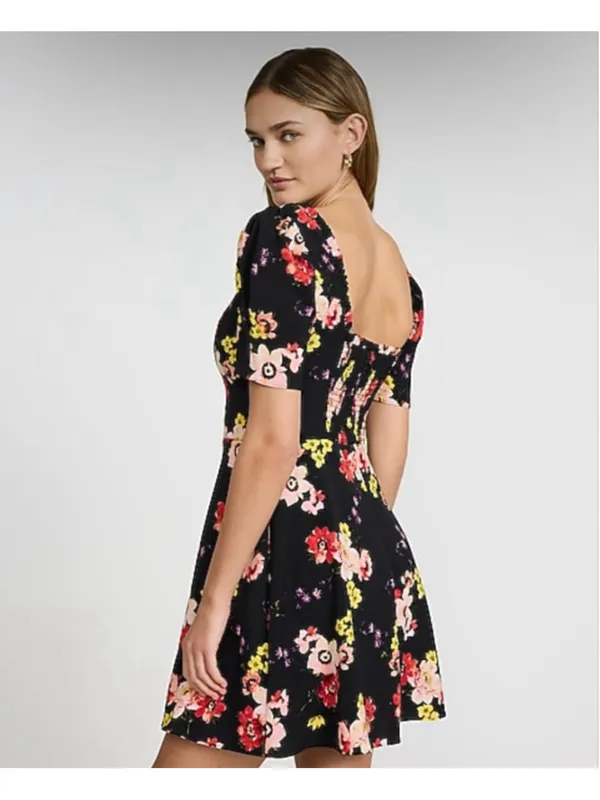 EXPRESS Black Floral Mini Dress Size L - Image 2