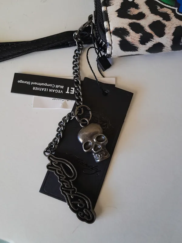 Ed Hardy Y2K Leopard Print Eternal Love Long wallet NWT with skull charm - Image 3