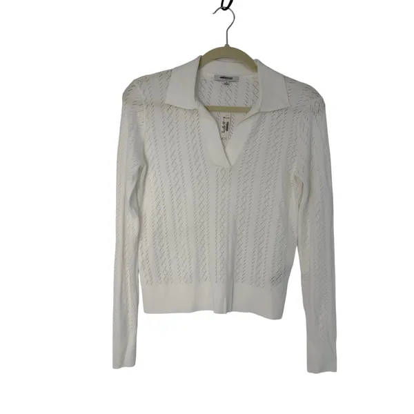 Madewell Pointelle-Stitch Polo Sweater Ivory Johnny Collar Knit Top Medium NWT - Image 3