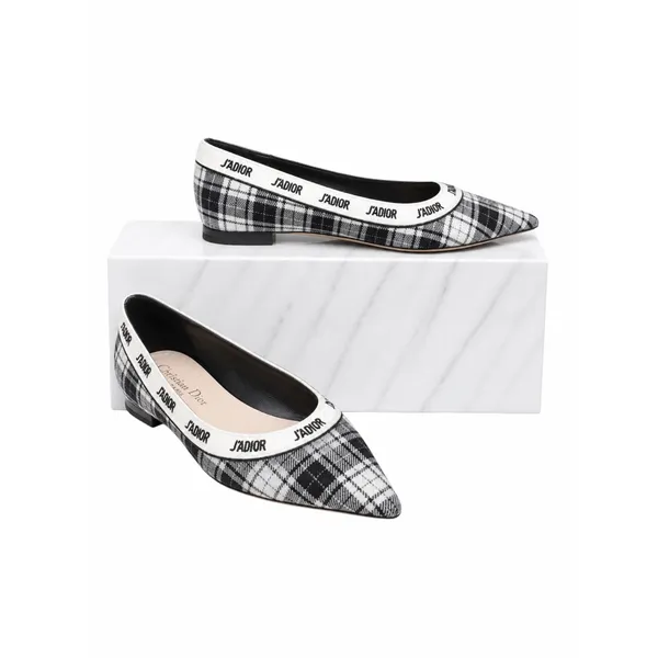 Christian Dior J'adior Embroider Tartan Print Pointed Toe Flats Size 39.5 - Image 2