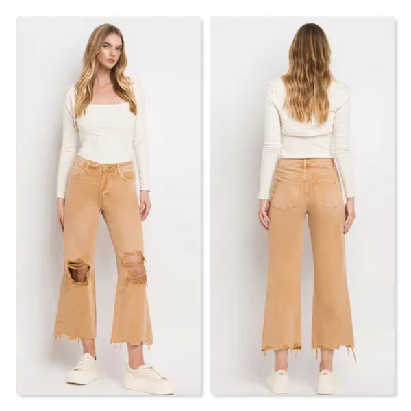 Vervet Kiss Of California Super High Rise 90's Vintage‎ Crop Flare Jeans W27 Tan - Image 2