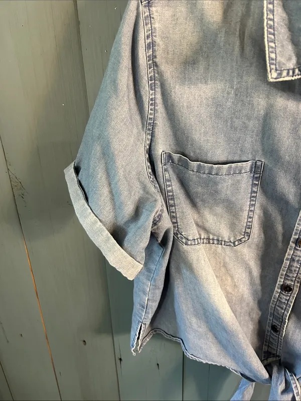 Rewash American Original Light Blue Denim Tie-Front Button Down S/L Shirt, XL - Image 3