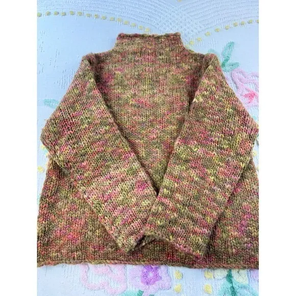 Orvis Womens L 100% Wool Chunky Knit Mock Neck Sweater Multicolor Space Dye 21HP - Image 9