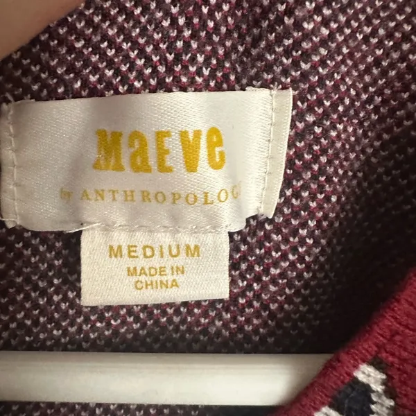 Anthropologie Maeve Sweater Medium Geometric Print Red Black Crew Neck Women - Image 3