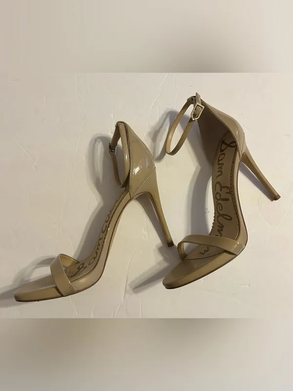 Sam Edelman Beige Patent Ankle-Strap Heels - Image 3