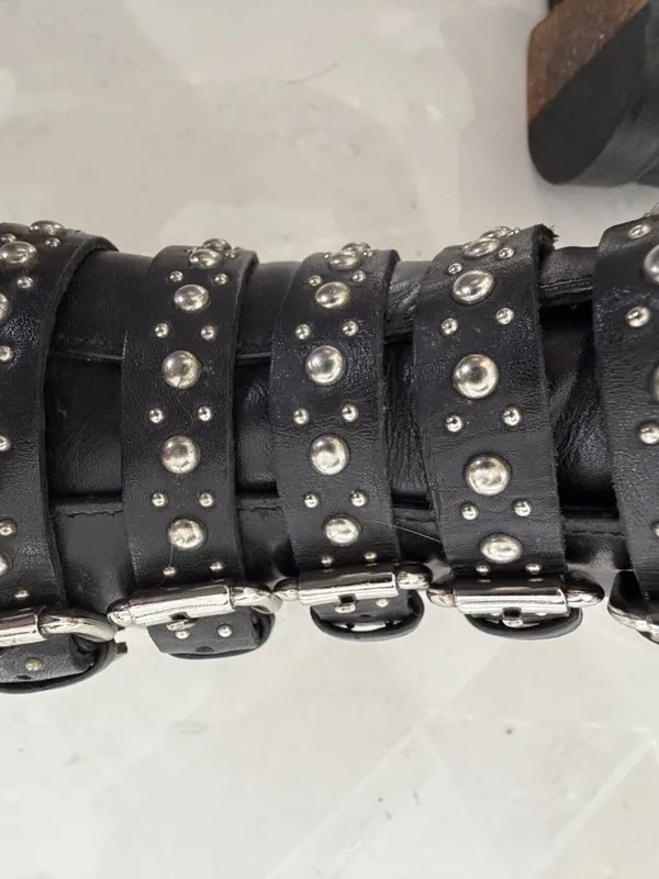 MAJE Leather Biker Boots EU 37: US 6.5 UK 4 Black Studded Buckle Straps Womens - Image 11