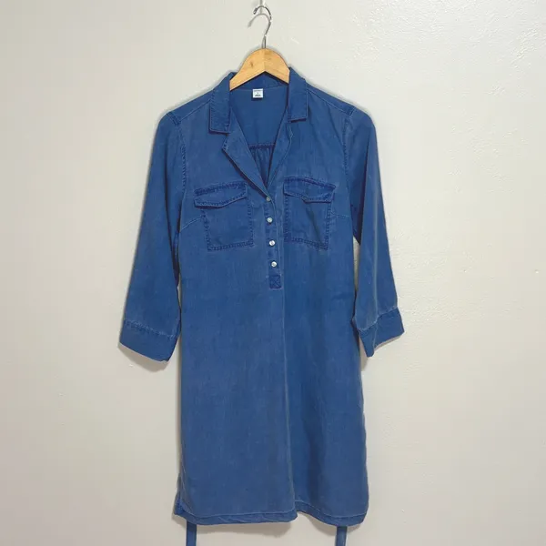 Old Navy Shirt Dress Blue Fortune Tencel Lyocell Utility Tie Waist Work CasualS - Image 6