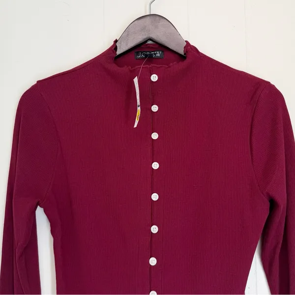 NWT J. CREW Perfect Rib Cardigan Burgundy Size Medium - Image 2