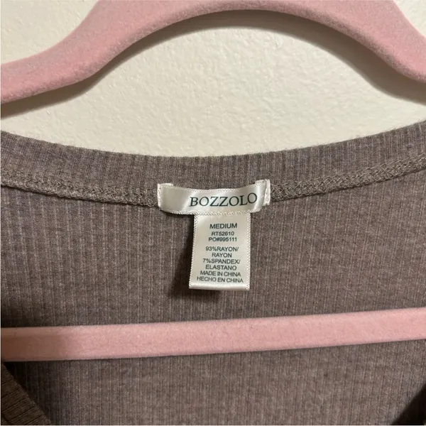 Bozzolo Chocolate V-Neck Ribbed Tee - Image 3