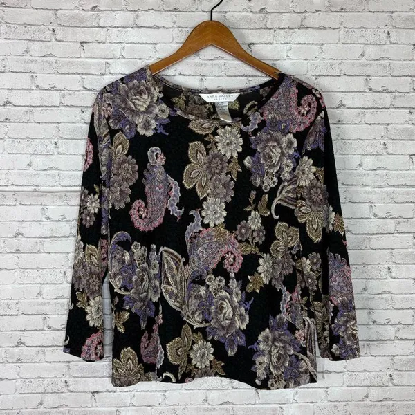 Vintage Dark Bohemian Paisley Sheer Long Sleeve Top - Image 2