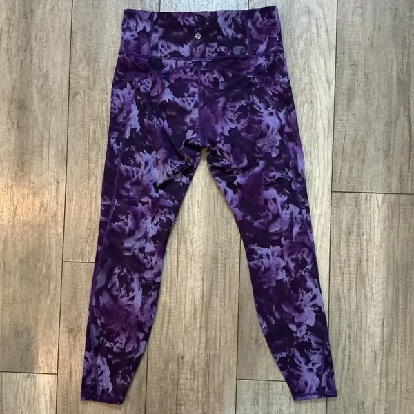 Athleta Rainier Printed Tight Purple Floral Zipper Pocket Activewear Leggings - Image 5