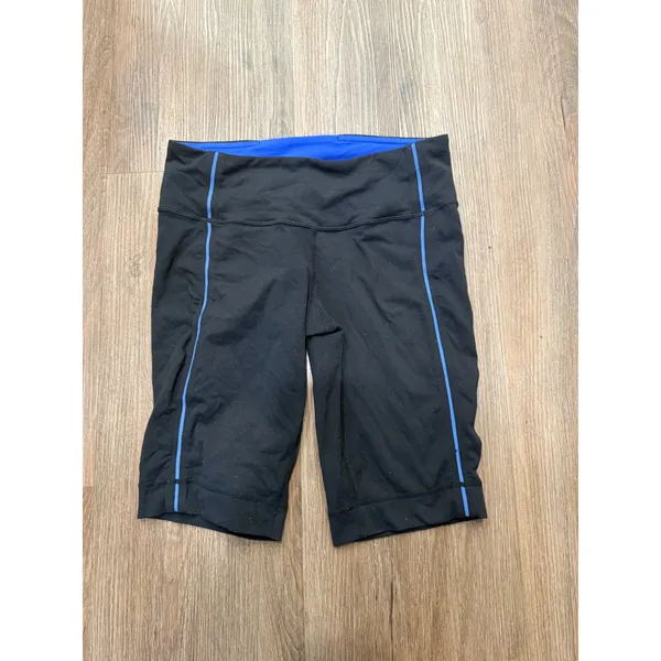 Lululemon Black Blue Contrast Piping Biker Shorts Size‎ 6 Athletic Yoga Running - Image 3