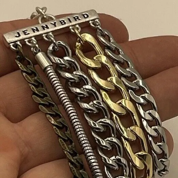 Jenny Bird Austin Cuff Mixed Metals Stacked 5 Chain Bracelet Brand New - Image 11