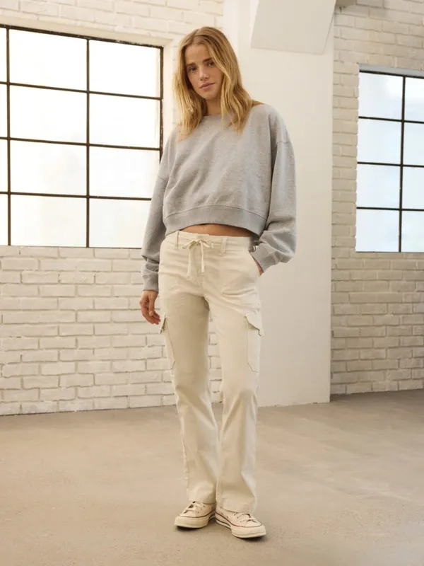 American Eagle AE Stretch Classic Bootcut Cargo Pants Cream Ivory Utility Gorp - Image 7