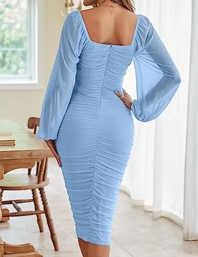 Sheer Light Blue Long-Sleeve Zesica Dress - Image 2