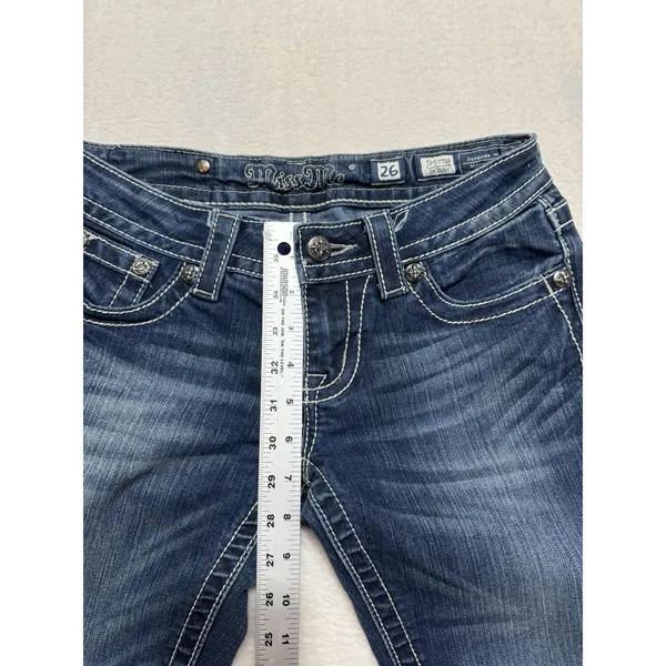 Miss Me Womens Skinny Jeans Medium Wash Embroidered Mid Rise Sz 26 - Image 8
