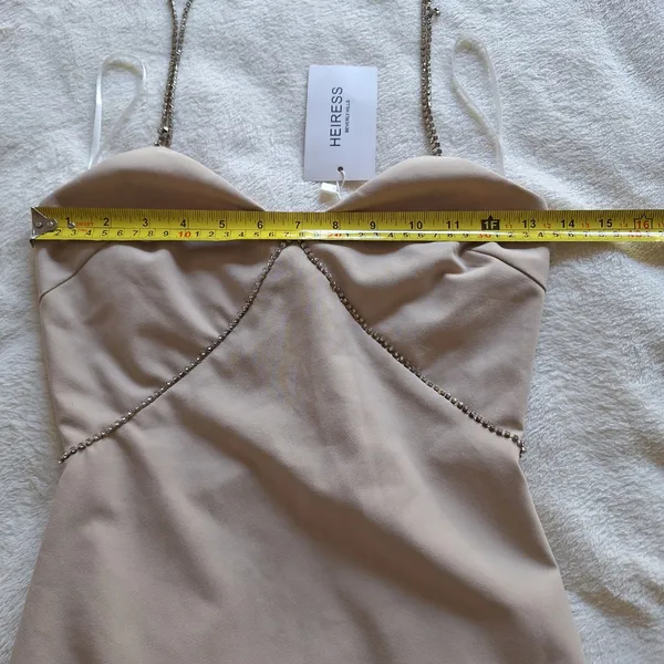 NWT Heiress Beverly Hills Seasonless Diamante Trim Mini Dress XS Beige Nude - Image 13
