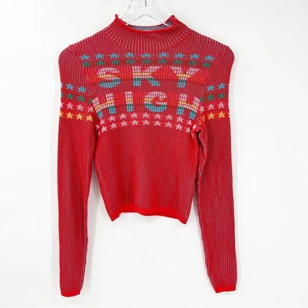 NEW Urban Outfitters‎ BDG Sky High Fair Isle Ribbed Sweater Women's XS Red - Image 2