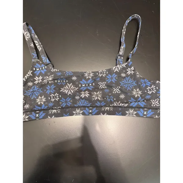Skims‎ Fits Everybody Scoop Bralette Onyx Blue Snowflake Fair Isle Medium NWOT - Image 2