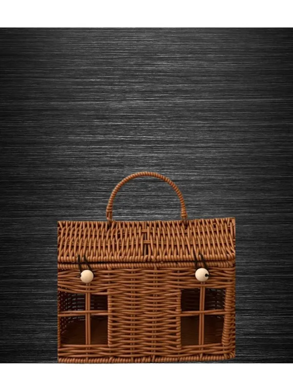 Vintage Style Wicker House Handbag Brown Cottagecore Basket Purse Picnic Woven - Image 2