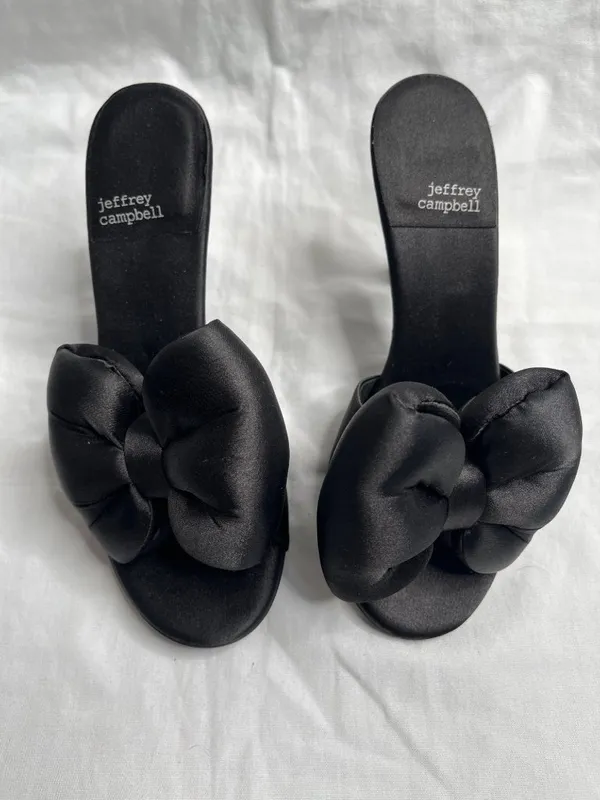 Jeffrey Campbell Black Satin Bow Peeptoe Heels Womens Size 7.5 - Image 3