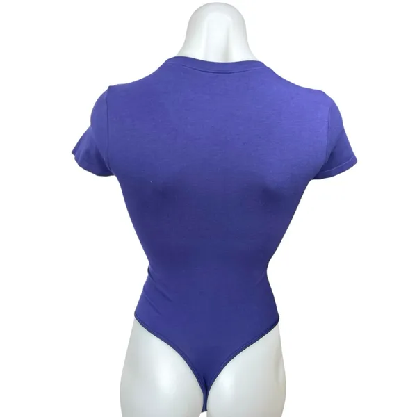 Yummie Women's Blue Short Sleeve Crew Neck Slim Tee T-shirt Bodysuit Top Size S - Image 2