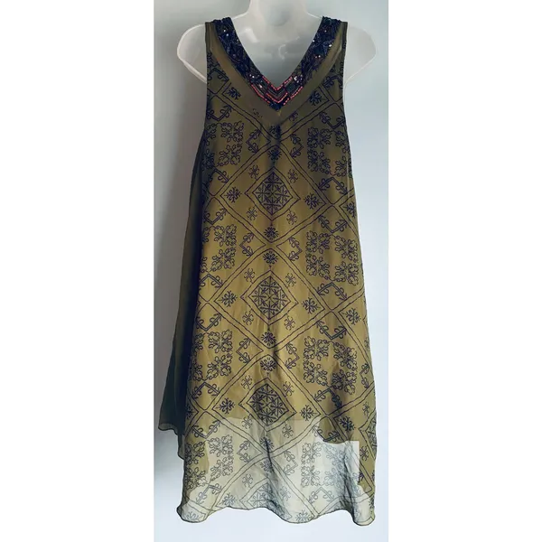 Free People Ancient Mystery Boho Beaded Dress Green XS Festival - Image 13