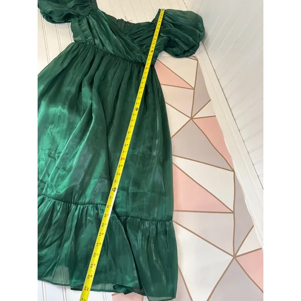 Lulus Remarkable Sensation Emerald Green Puff Sleeve Tiered Dress Party Small - Image 9