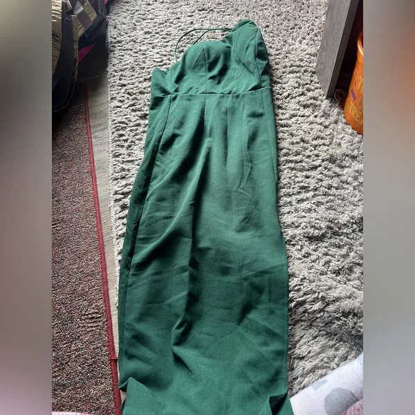 Hello Molly taking it back forest green one shoulder midi‎ dress - Image 11