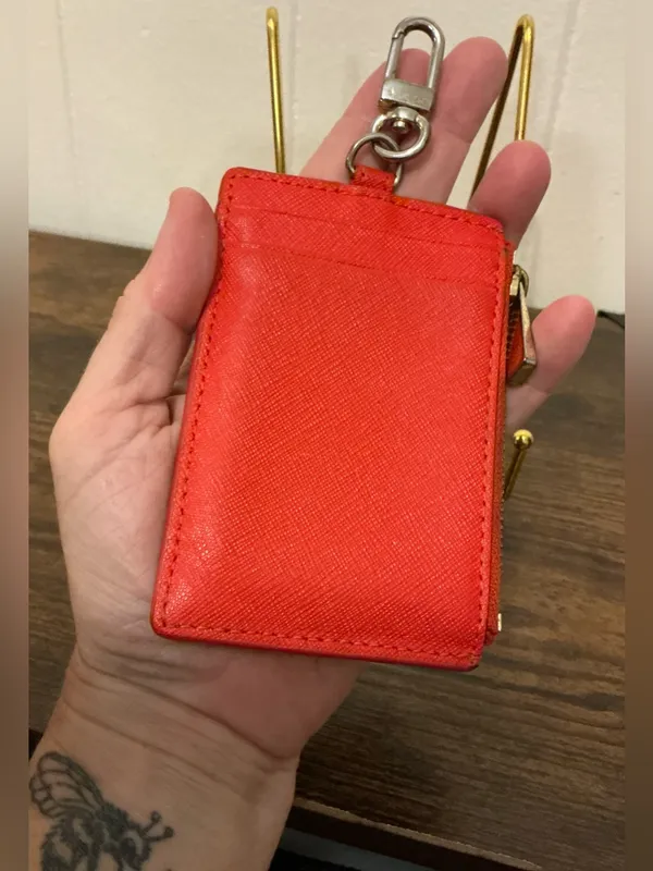 Rare Orange Leather Tory Burch Lanyard ID Wallet Only Lanyard Strap Not Included - Image 2