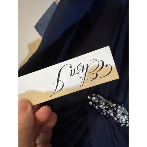 NEW Eliza J High Low Chiffon Rhinestone Embellished Waist Dress Size 8 Navy - Image 6