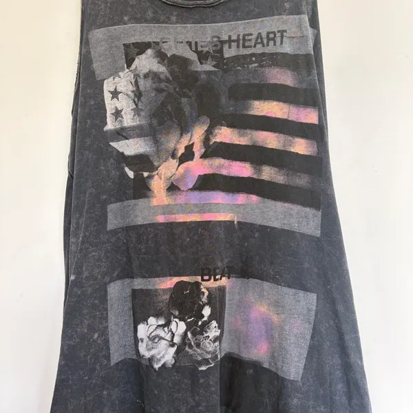 We The Free Free People‎ Heart Beat Graphic Tank Top Acid Wash Black XS - Image 2