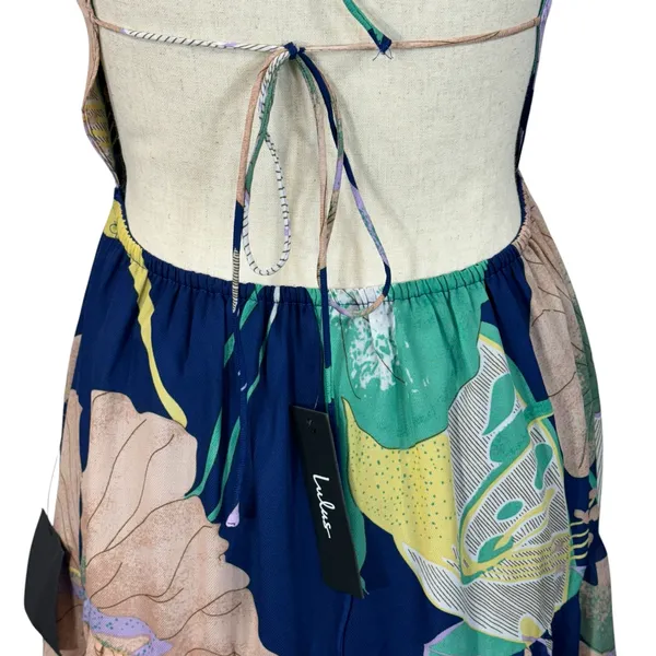 Lulus X-Small Halter Maxi Dress Floral Lined V-Neck Tiered Open Back Blue Multi - Image 8