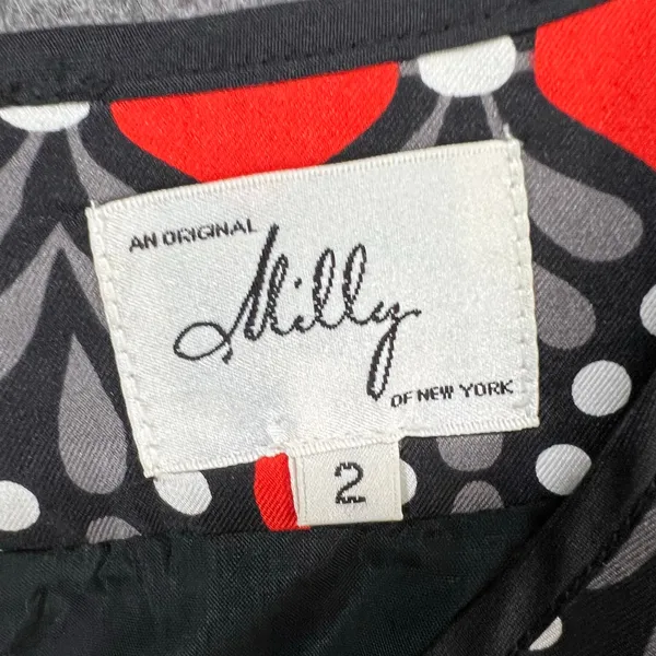 Milly Sheath Dress 2 Black Gray Red Silk Geometric‎ Sleeveless Modern Chic Party - Image 13