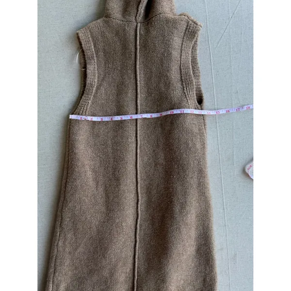 Tahari Womens Camel Tan Wool Blend Sleeveless Hooded Sweater Vest XS Longline - Image 10