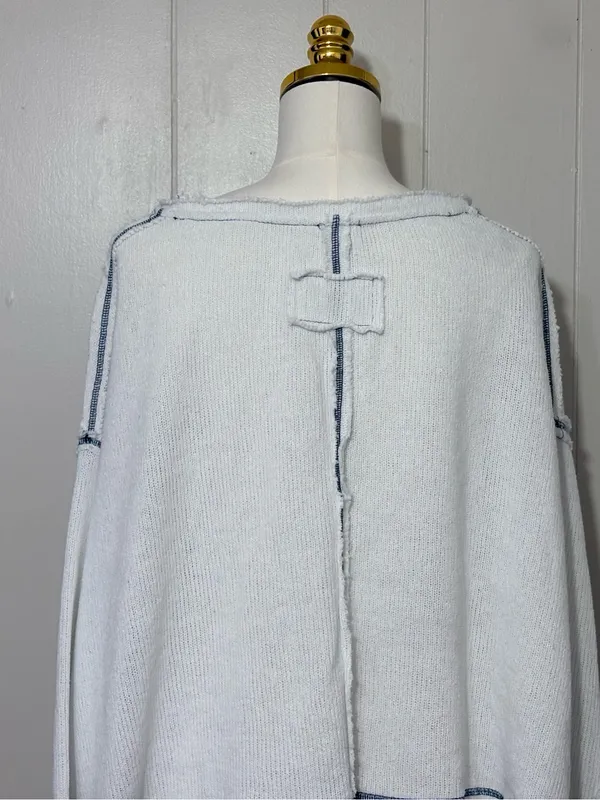 POL Cropped Oversized Sweater Top White Contrast Stitch Raw Hem Size L - Image 5