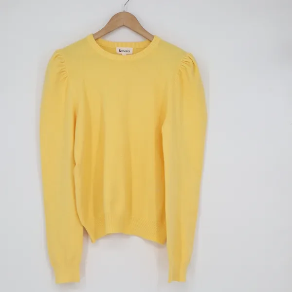 &merci Yellow Puff Shoulder Long Sleeve Crew Neck Knit Sweater Large KLJ0574 - Image 2