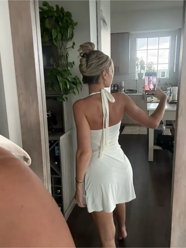 SHEIN White Halter Ruched Side Mini Dress (Size XS) - Image 2